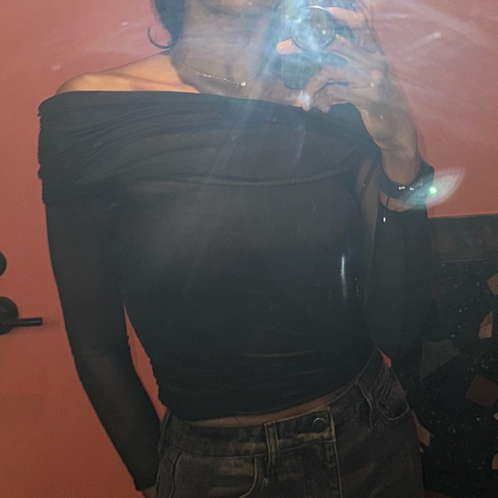 WINDSOR Sheer Black Mesh Long Sleeve Top small